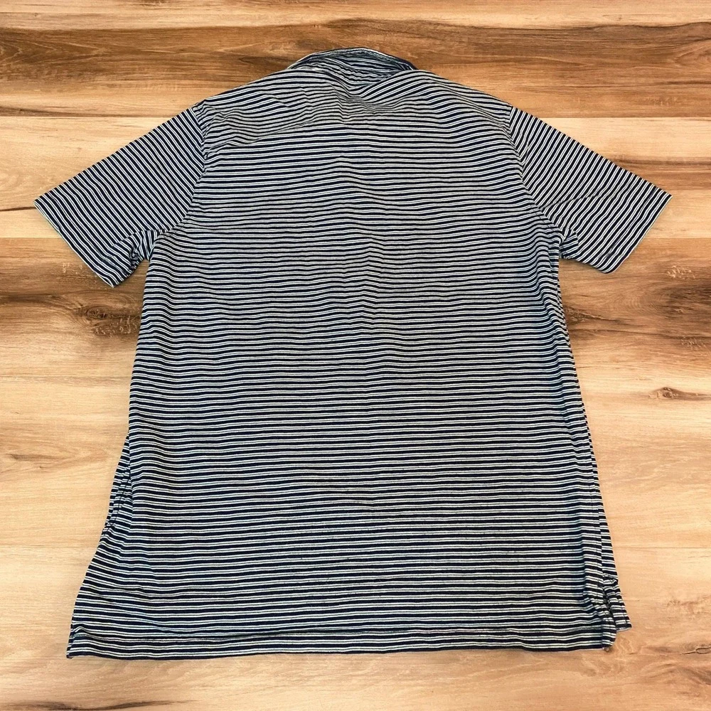 J‎ Crew Polo Shirt Mens Large Slub Cotton Yarns Navy Green Striped
